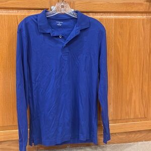 Men’s long sleeve polo tee, size S, brand Land’s End, color navy blue,